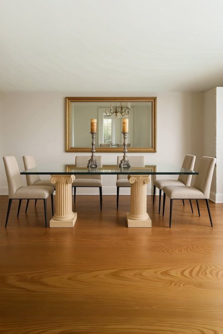 ⚜️ طاولة طعام زجاجية بقاعدة أعمدة كلاسيكية